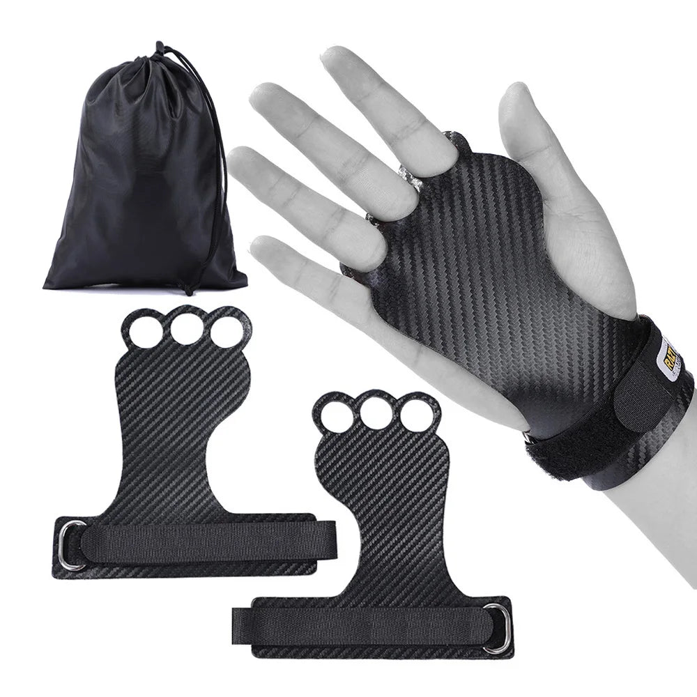 Carbon Gymnastics Hand Grips for Weight Lifting Crossfit Pullups Workout Palm Protector Gym Grip Gloves NEW ERGONOMIC DESIGN